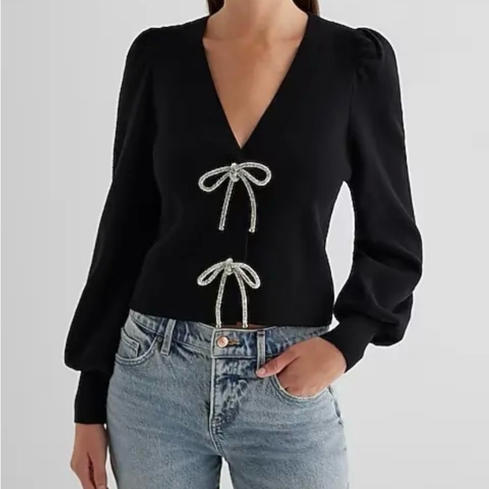 nwt express embellished rhinestone bow sweater